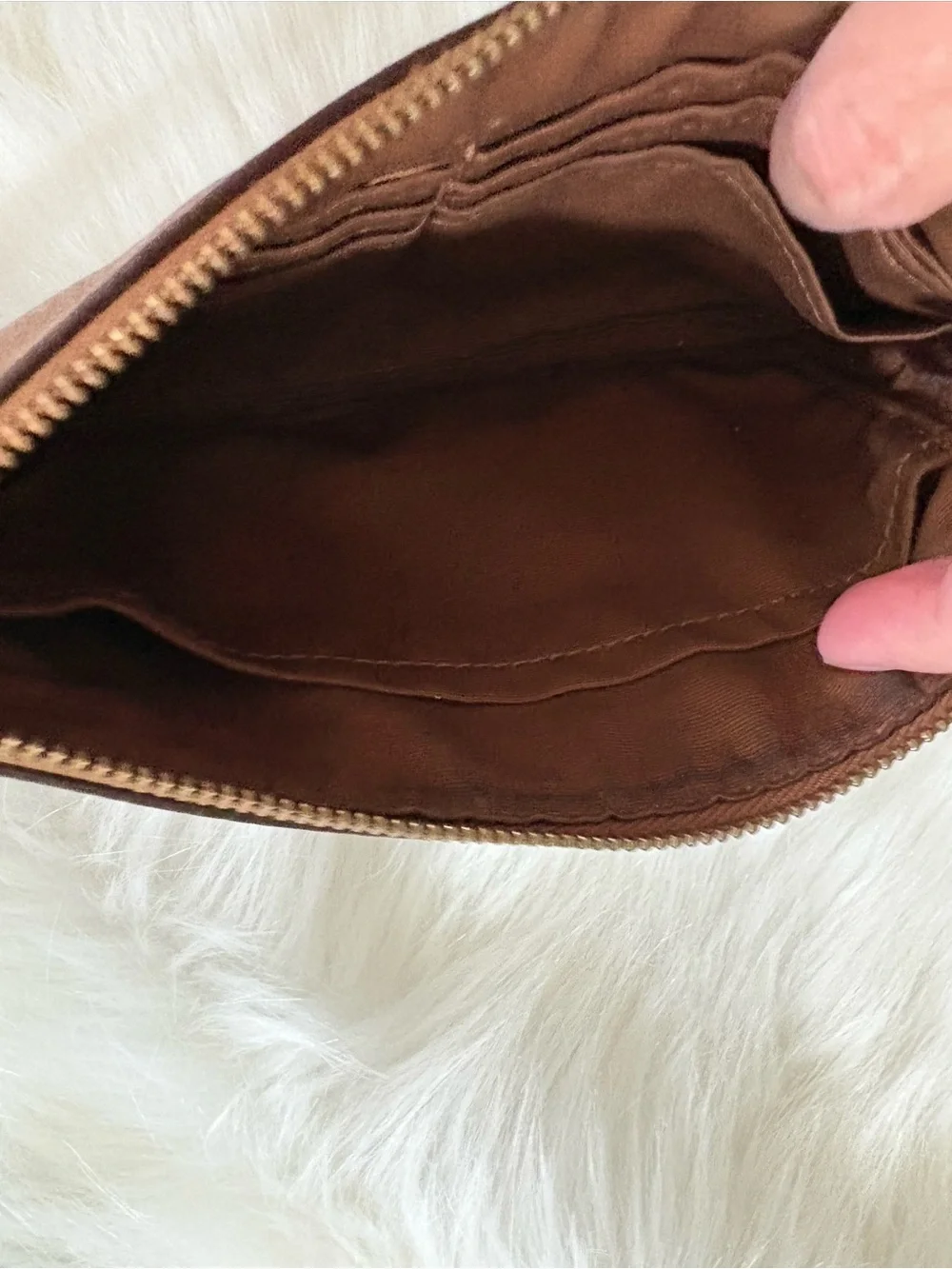Coach Brown Textured Leather Wristlet with Gold Logo
